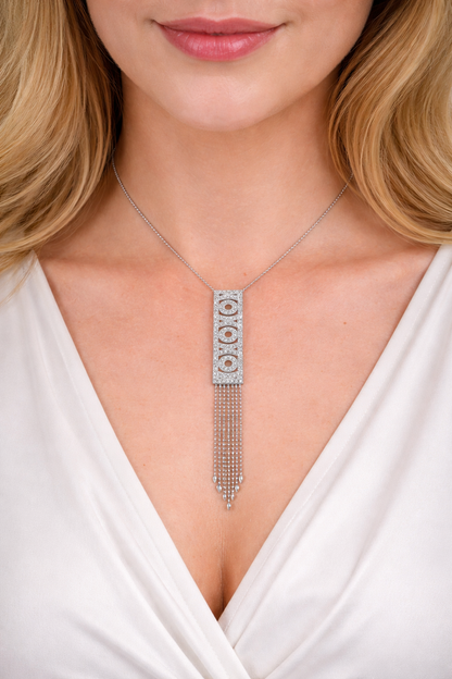 Diamond Tassel Pendant Necklace in 14K White Gold