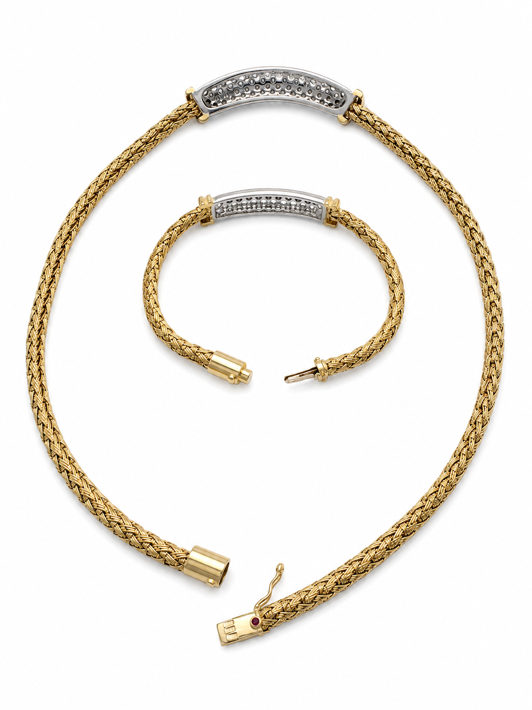 Roberto Coin Diamond Necklace & Bracelet Set – 18K Two-Tone Gold