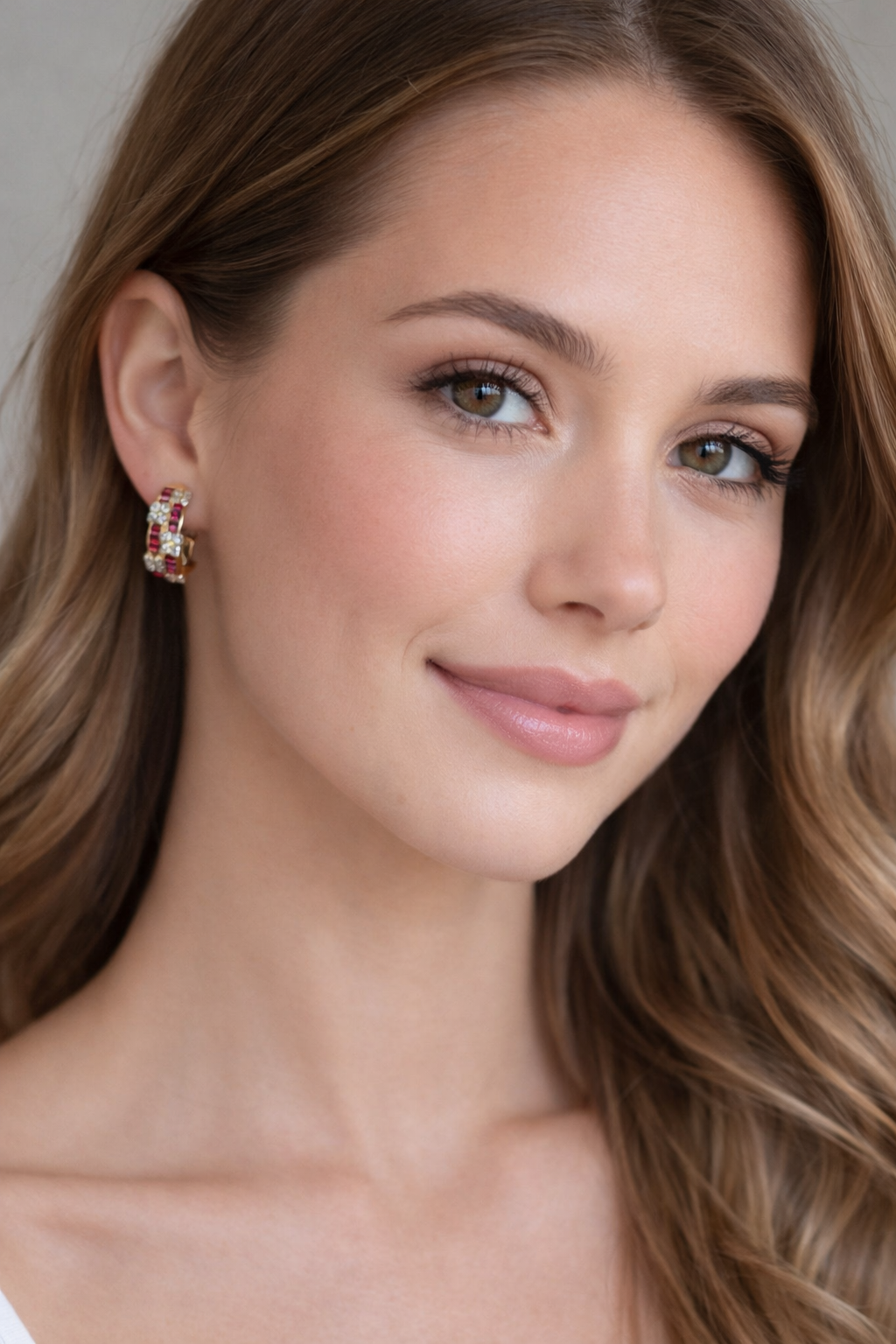 18K Gold Le Vian Ruby and Diamond Huggie Hoop Earrings