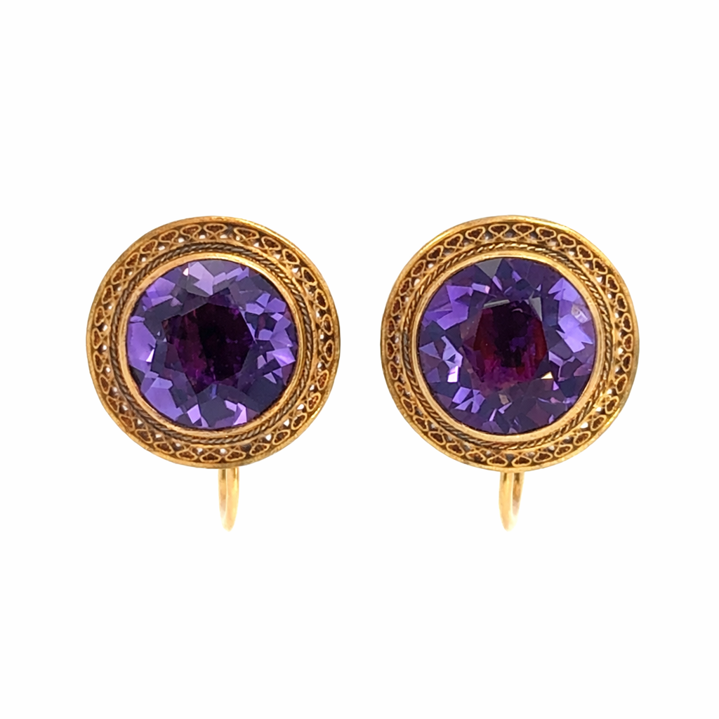 Antique 14K Rose Gold Amethyst Filigree Earrings