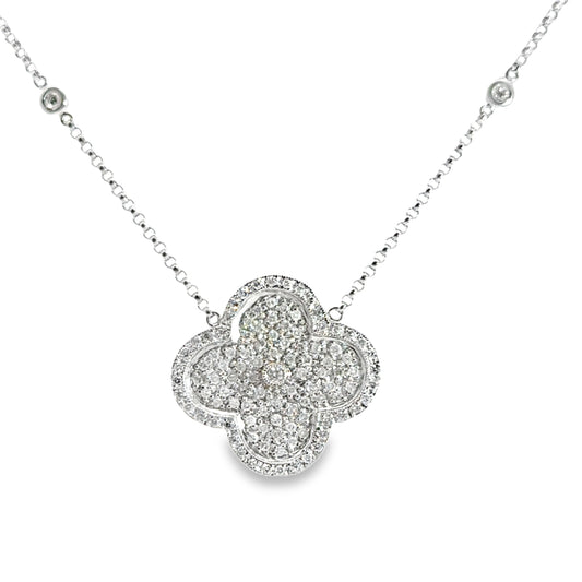 14K White Gold Clover Diamond Pendant