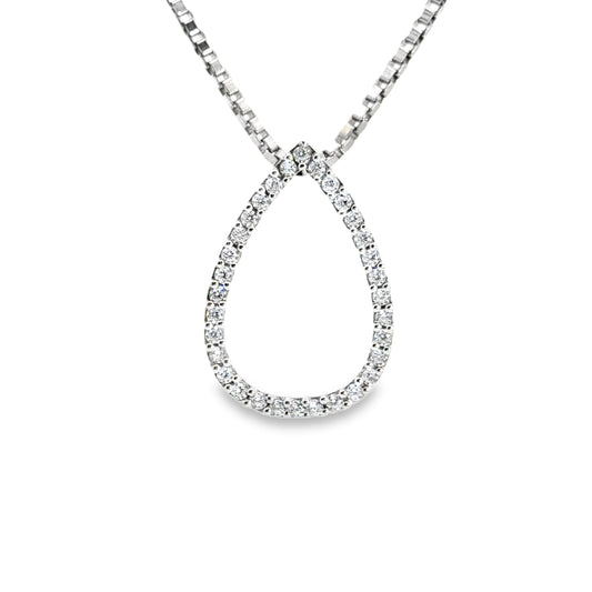 14K White Gold Diamond Tear Drop Pendant