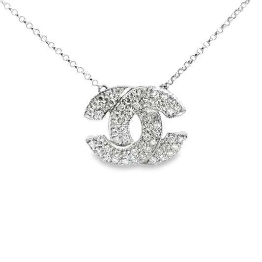 Chanel CC Classic 14K White Gold & Diamond Pendant