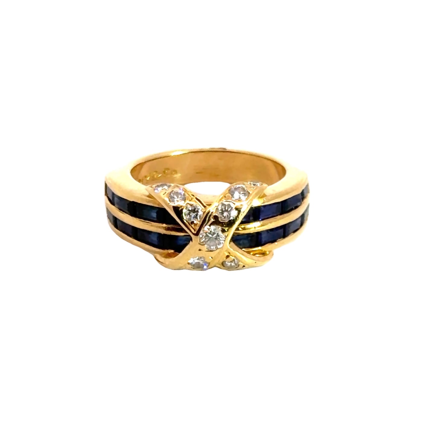 Tiffany & Co. 18K Yellow Gold Sapphire & Diamond X Ring