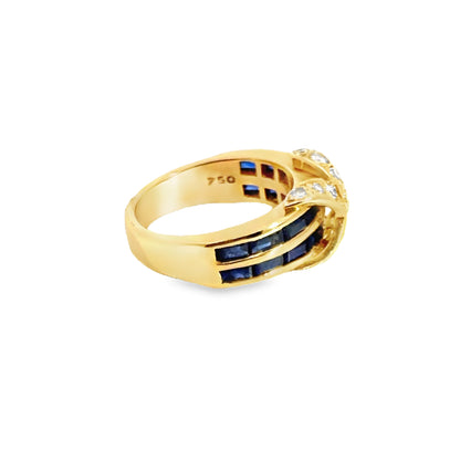 Tiffany & Co. 18K Yellow Gold Sapphire & Diamond X Ring