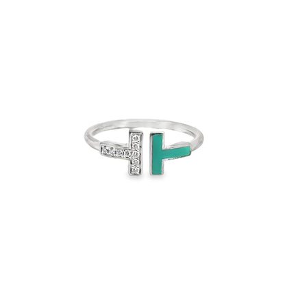 Tiffany T Wire Collection 18K White Gold Turquoise & Diamond Ring