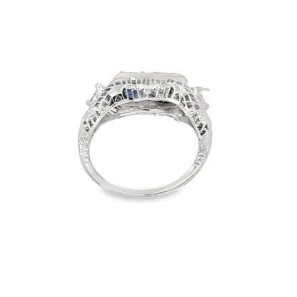 Delicate Antique 18K White Gold Sapphire & Diamond Engagement Ring