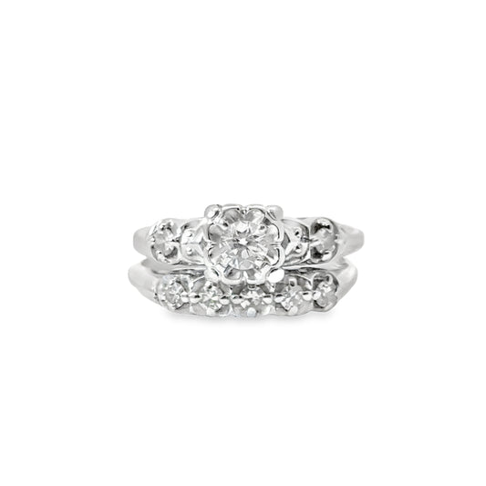 Gorgeous 14K White Gold Diamond Engagement Ring & Wedding Band