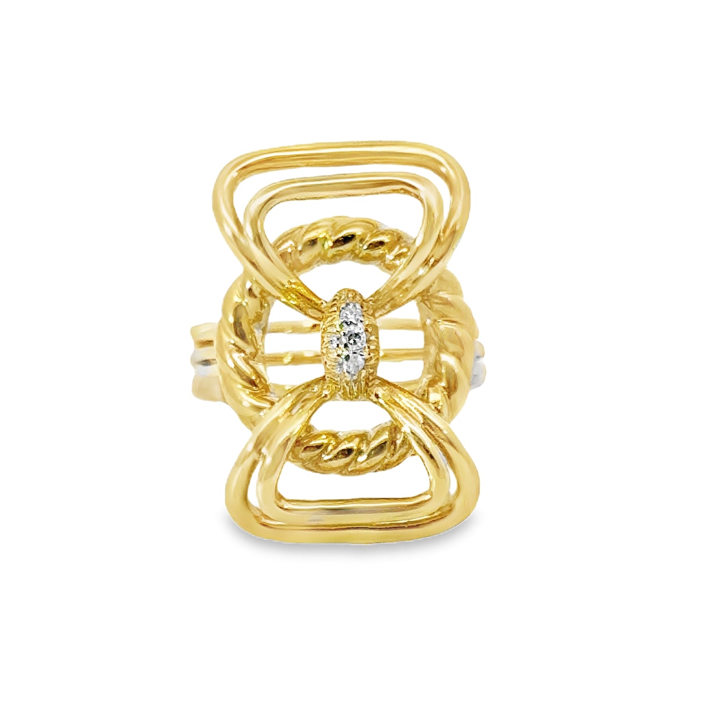 Avant-Garde 18K Yellow Gold Geometric Diamond Ring