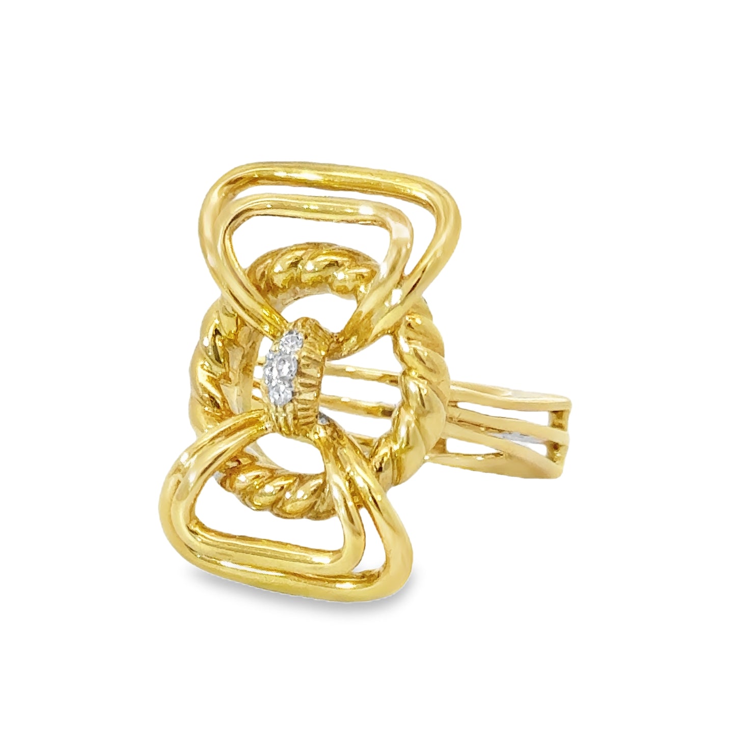 Avant-Garde 18K Yellow Gold Geometric Diamond Ring