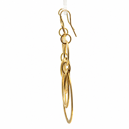 14K Yellow Gold Italian Brushed Oval Hoop Dangle Earrings