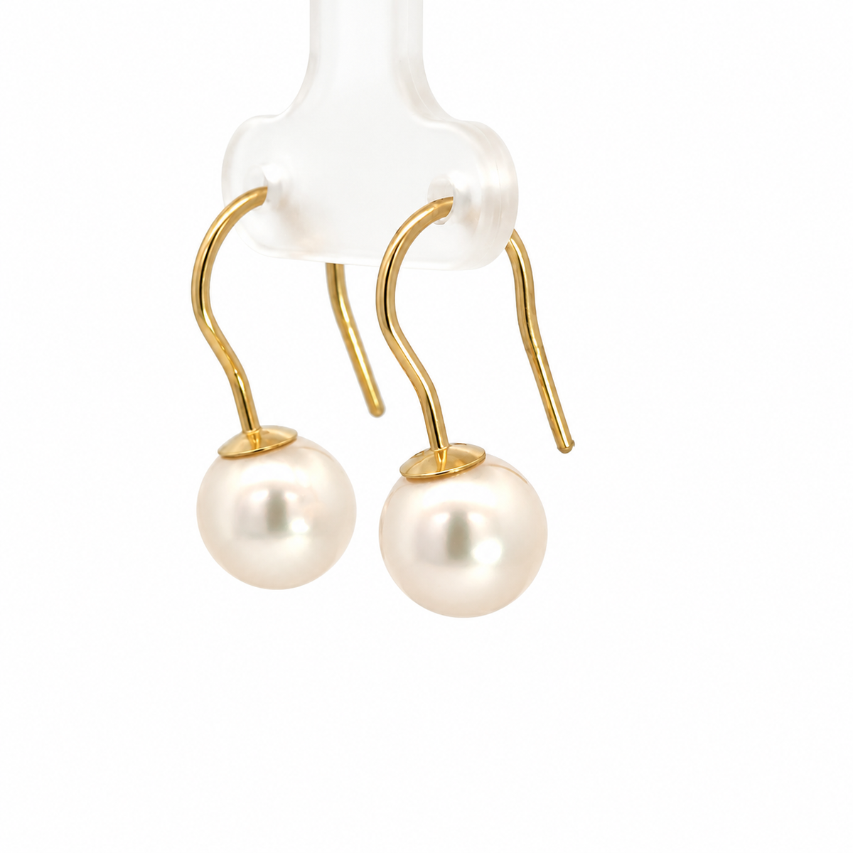 14K Yellow Gold Pearl Wire Drop Earrings
