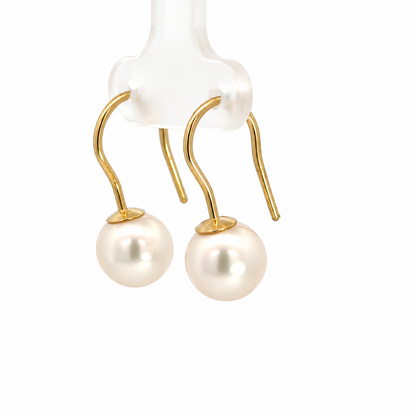14K Yellow Gold Pearl Wire Drop Earrings