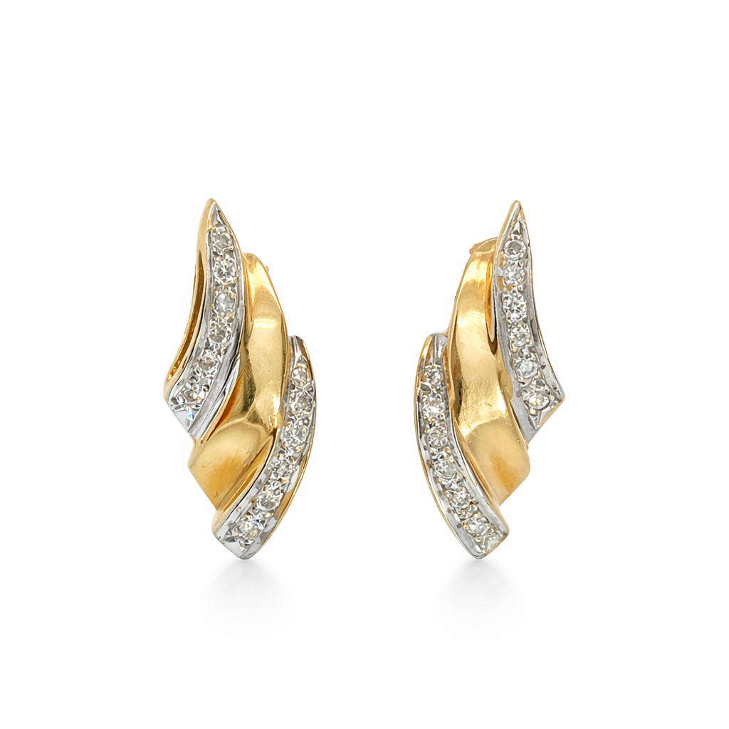 14K Yellow & White Gold Diamond Wave Earrings