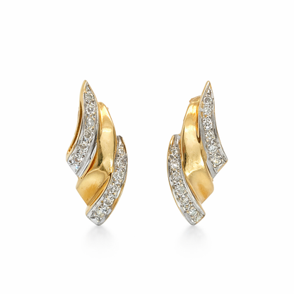 14K Yellow & White Gold Diamond Wave Earrings