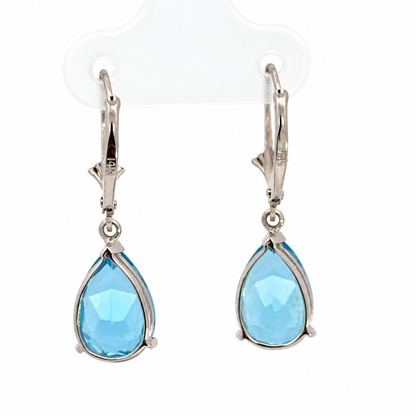14K White Gold Pear-Shaped Blue Topaz Drop Earrings