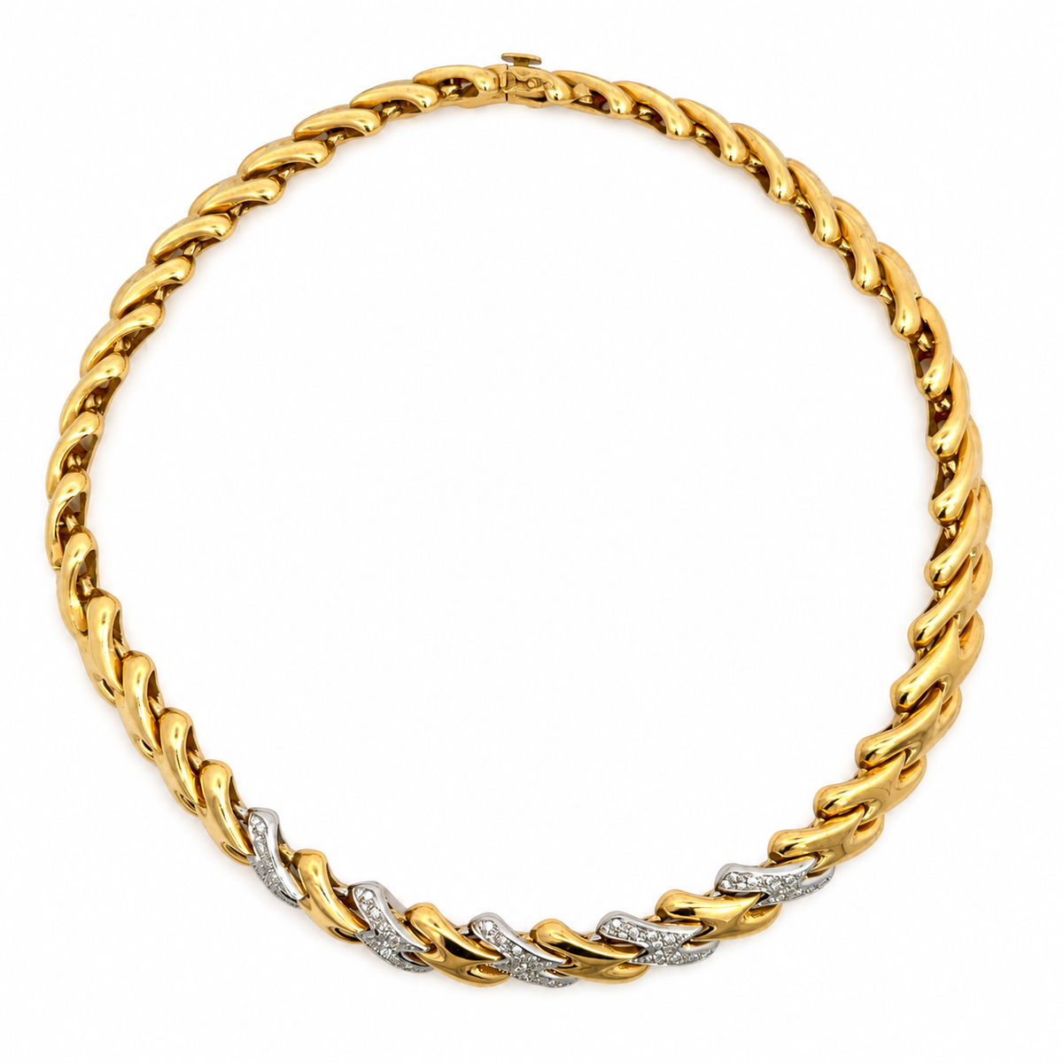 18K Yellow Gold Diamond Sculptural Link Necklace – Approx. 3.15 CT