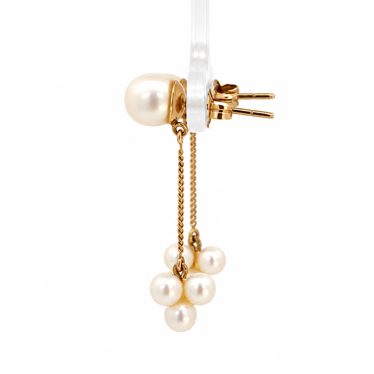 14K Yellow Gold Cultured Pearl Chain Drop Earrings