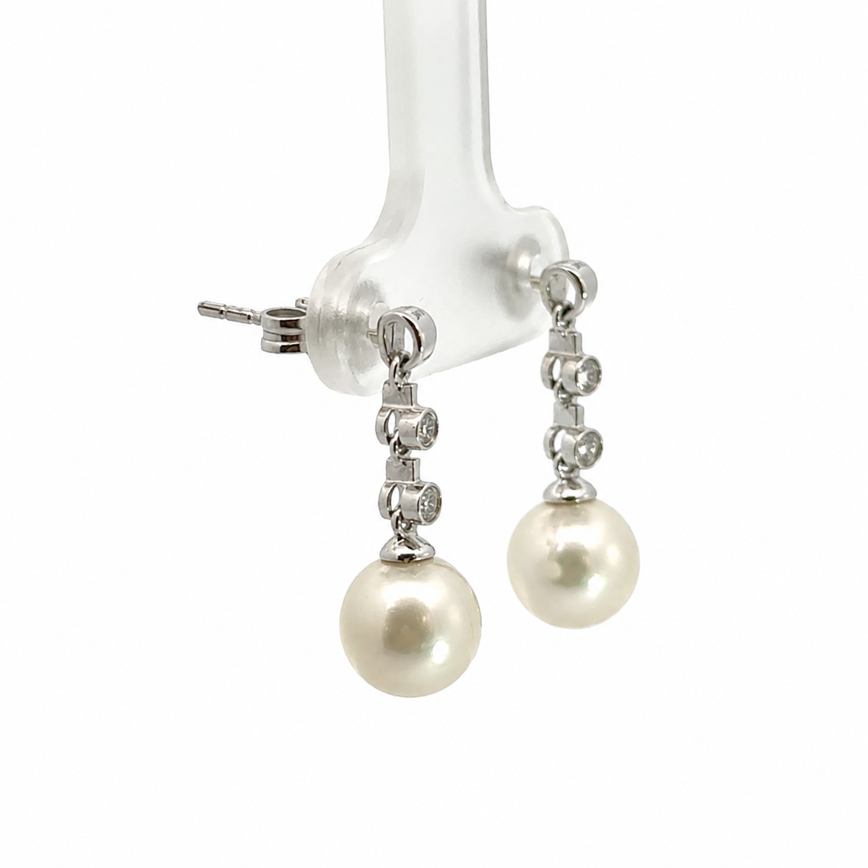 Classic White Gold Diamond & Pearl Drop Earrings | Elegant Estate Jewelry