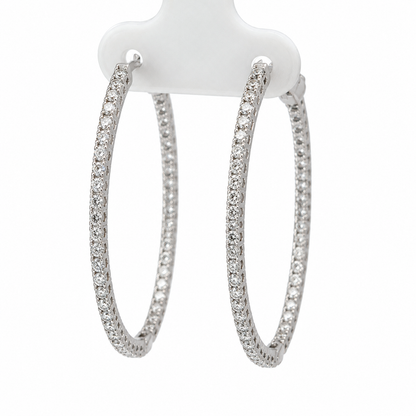 BIRKS 18K White Gold Diamond Inside-Out Oval Hoop Earrings