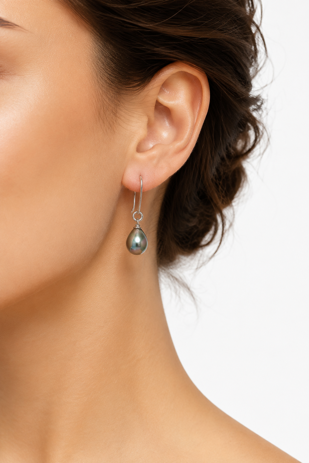 White Gold Baroque Blue-Gray Pearl Drop Earrings