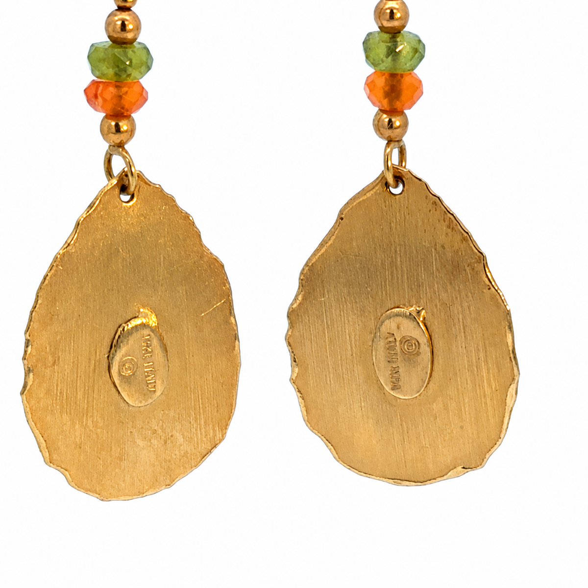 Italian 14K Yellow Gold Gemstone Teardrop Earrings