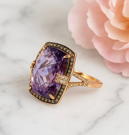 Vibrant 14K Rose Gold Amethyst & Diamond Ring