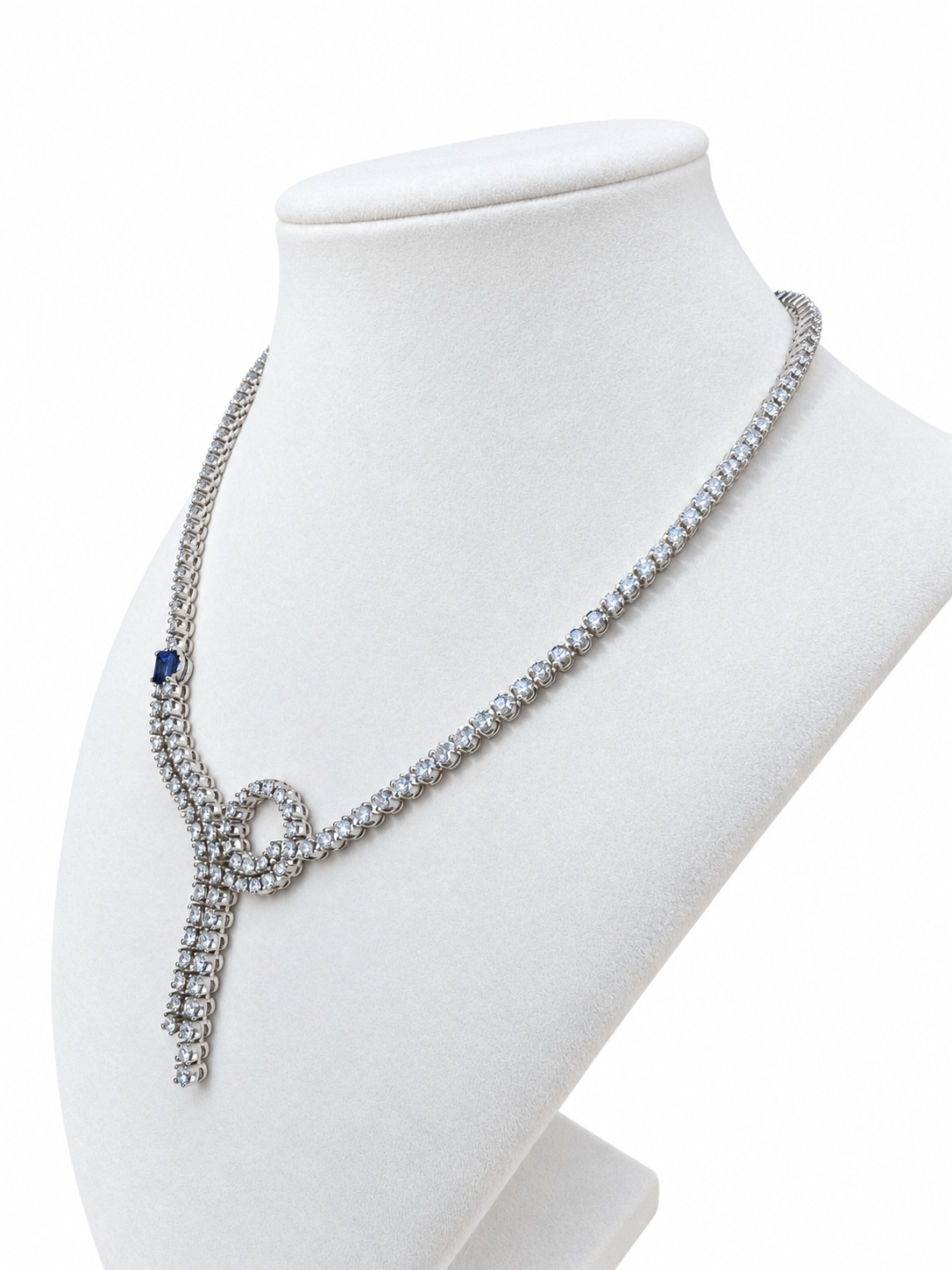 18K White Gold Diamond & Tanzanite Necklace — 11.75 CT Diamonds with Asymmetric Loop & Double Drop