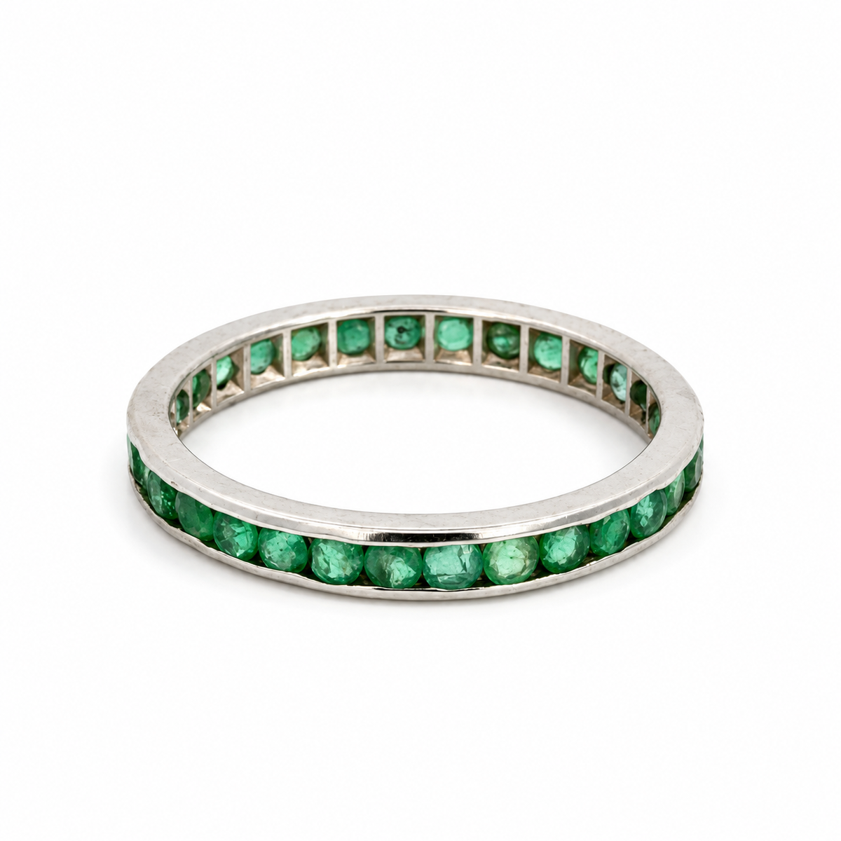 14K White Gold Channel-Set Emerald Ring