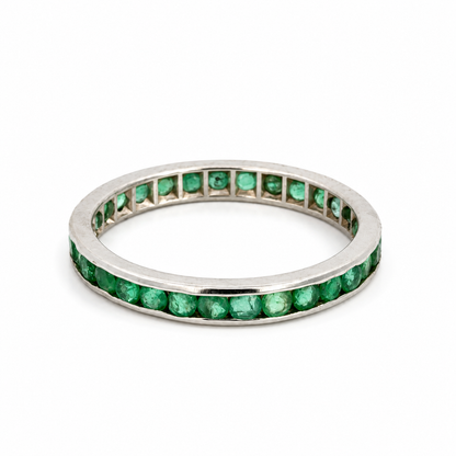 14K White Gold Channel-Set Emerald Ring