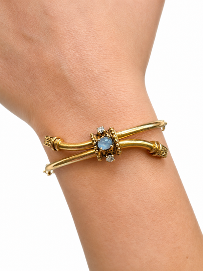 Vintage     14K Gold Star Sapphire Diamond Crossover Bangle