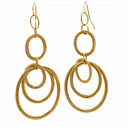 14K Yellow Gold Italian Brushed Oval Hoop Dangle Earrings
