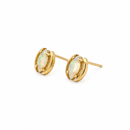 Yellow Gold Petite Marquise Opal Stud Earrings