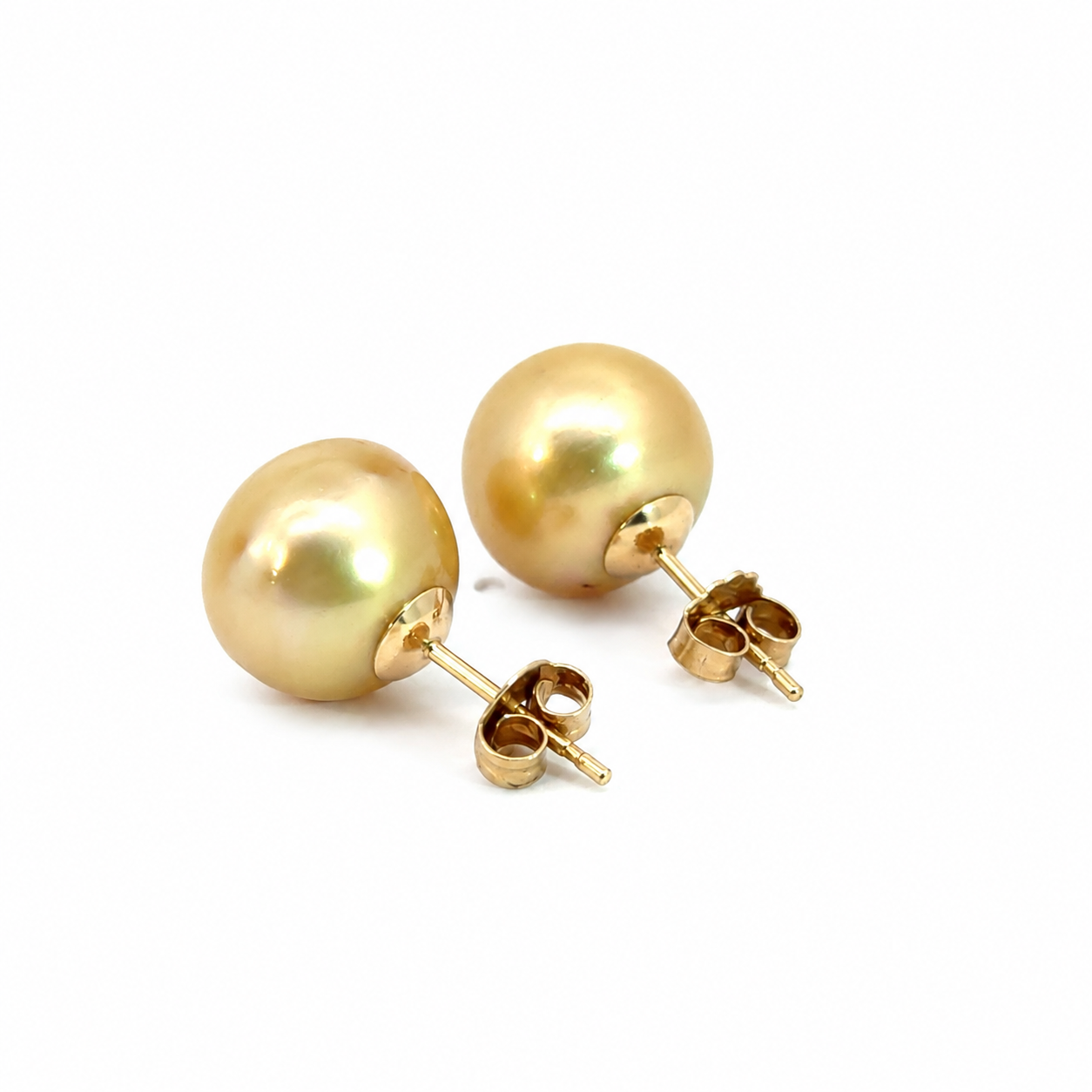 14K Yellow Gold 12mm Yellow Pearl Stud Earrings