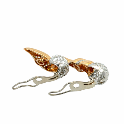 Vintage Diamond Ribbon Earrings in 14K Yellow & White Gold