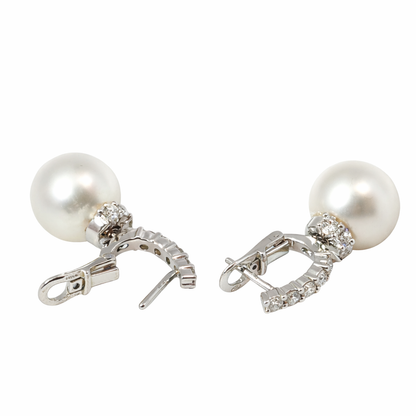 18K White Gold Diamond & Pearl Drop Earrings