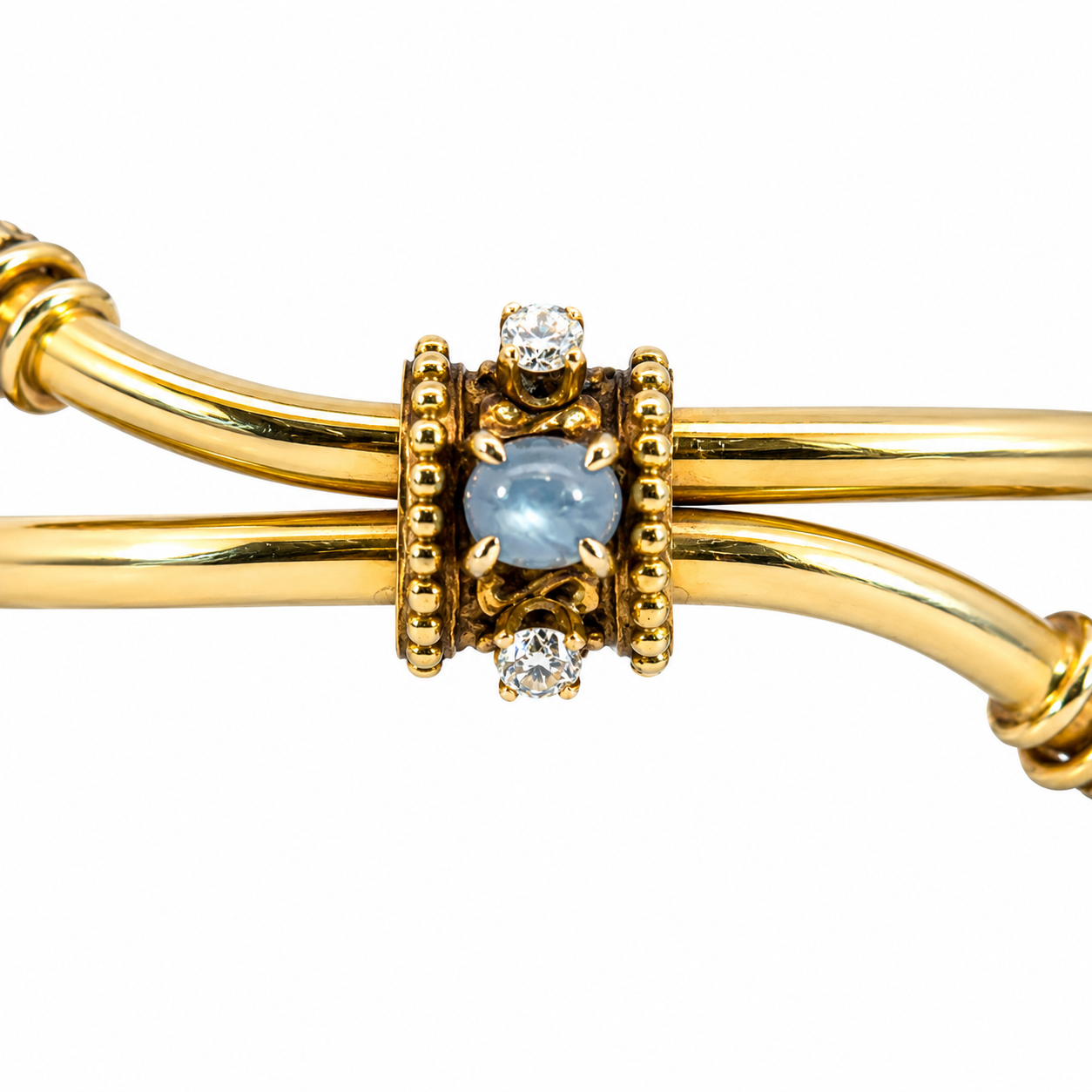 Vintage     14K Gold Star Sapphire Diamond Crossover Bangle