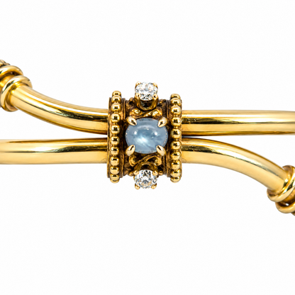 Vintage     14K Gold Star Sapphire Diamond Crossover Bangle