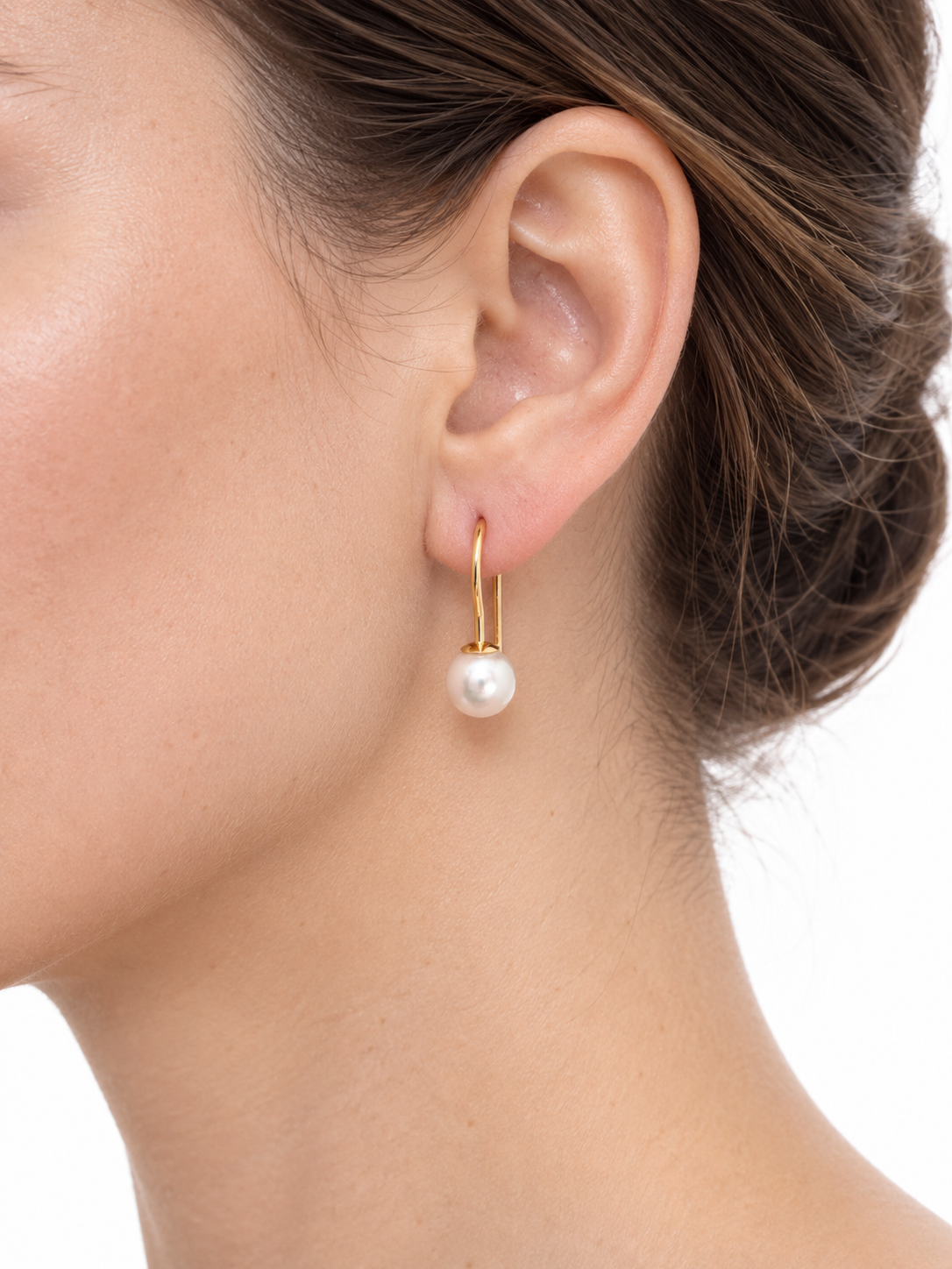 14K Yellow Gold Pearl Wire Drop Earrings