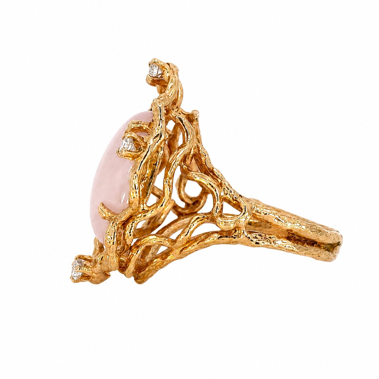 Unique Artisan Lavender Jade Diamond Ring in 14K Gold