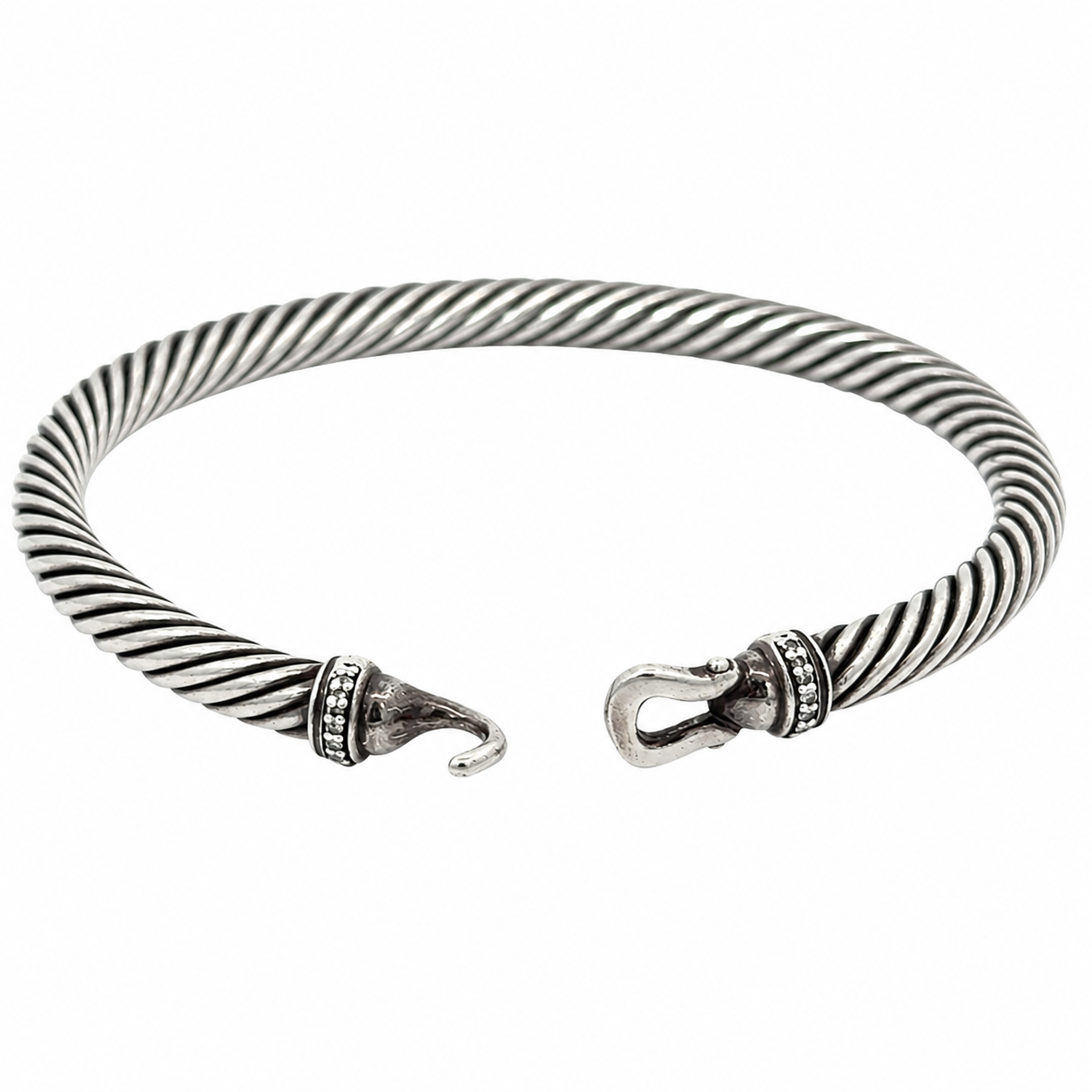 David Yurman Diamond Buckle Classic Cable Bracelet Sterling Silver 7” 5mm