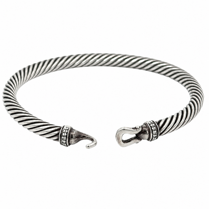 David Yurman Diamond Buckle Classic Cable Bracelet Sterling Silver 7” 5mm