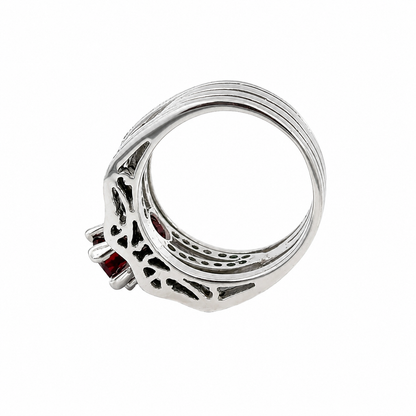 18K White Gold Garnet & Diamond Multi-Band Statement Ring