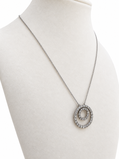 14K White Gold Diamond Double Circle Pendant Necklace, 16.5 Inches
