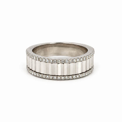 14K White Gold Diamond-Edged Sculptural Band Ring