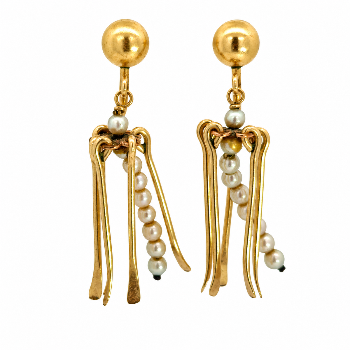 Vintage 1/20 12K Gold-Filled Seed Pearl Tassel Screw-Back Earrings