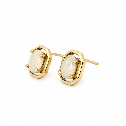 Petite Geometric Opal Earrings in 14K Gold