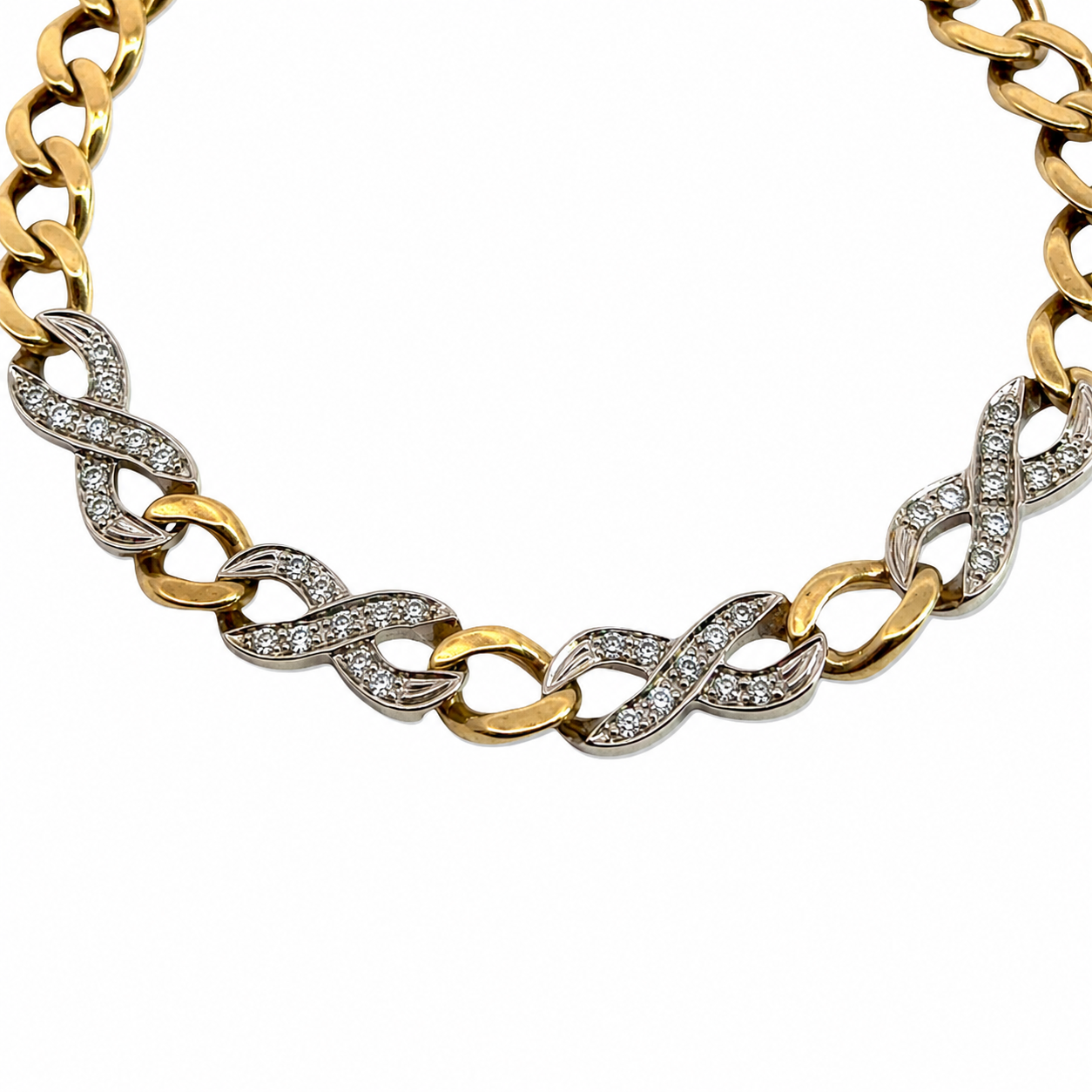 18K Yellow Gold Bracelet with White Gold Diamond Links