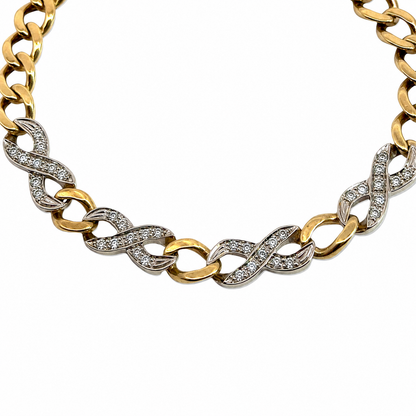 18K Yellow Gold Bracelet with White Gold Diamond Links
