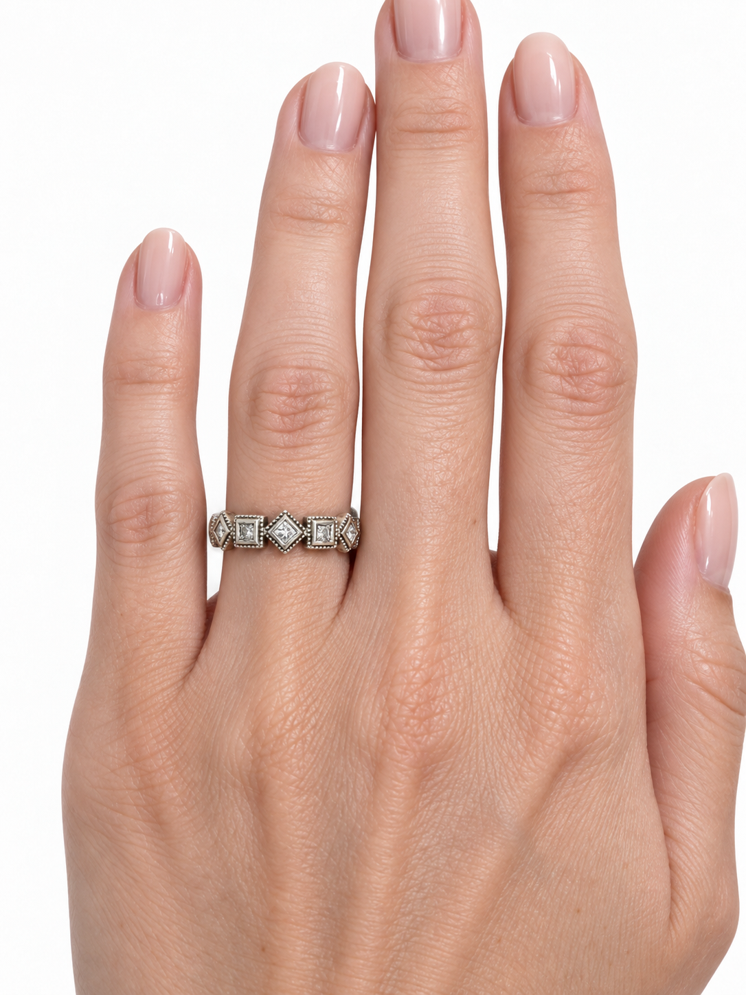 Herb 14K White Gold Diamond Geometric Band Ring